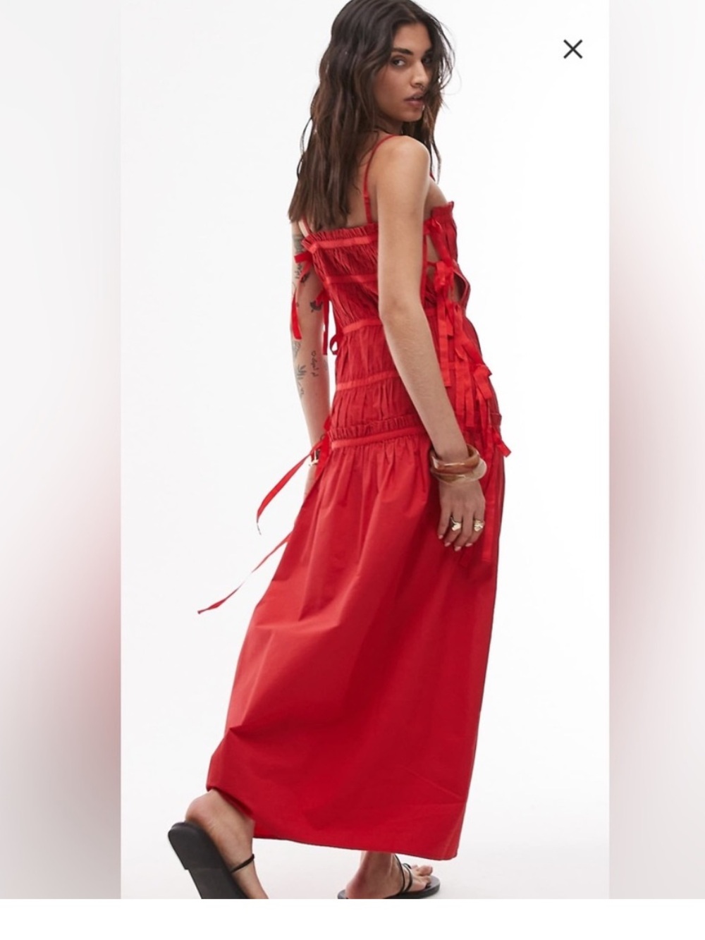 NWT Topshop Vibrant Red Ruched Panel Midi Maxi Dress with Tie Sides 8 - Picture 9 of 11